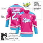 Personalized Pink White-Sky Blue Hockey Lace Neck Jersey Team Custom Name and Number