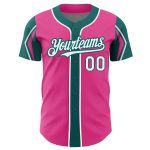 Personalized Pink White-Teal 3 Colors Arm Shapes Authentic Baseball Jersey Team Custom Name and Number