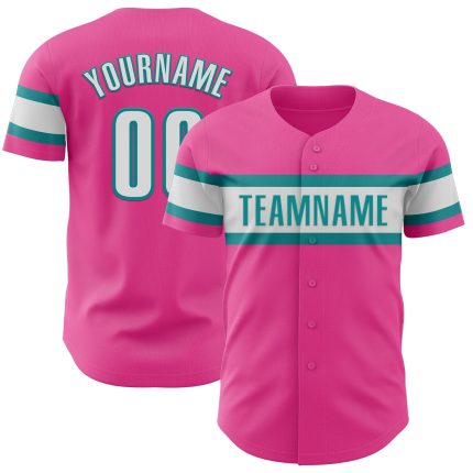 Personalized Pink White-Teal Authentic Baseball Jersey