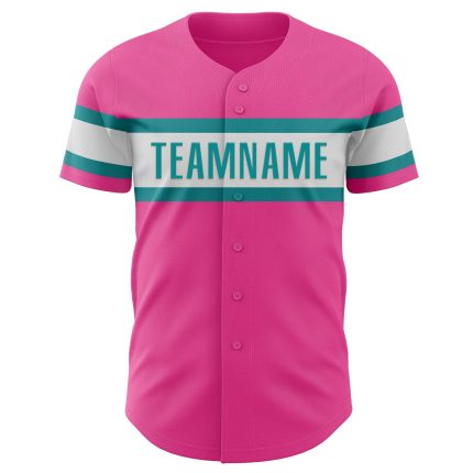 Personalized Pink White-Teal Authentic Baseball Jersey