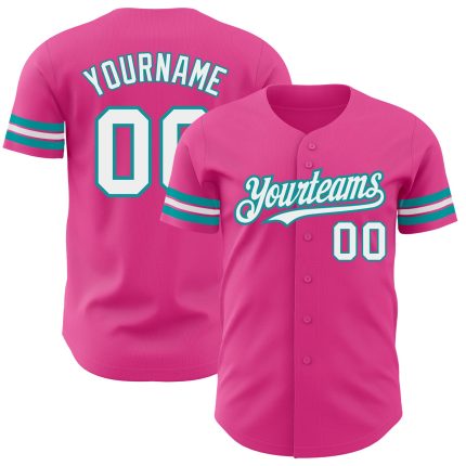 Personalized Pink White-Teal Authentic Baseball Jersey Team Custom Name and Number