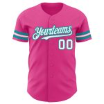 Personalized Pink White-Teal Authentic Baseball Jersey Team Custom Name and Number