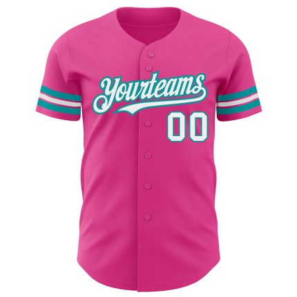 Personalized Pink White-Teal Authentic Baseball Jersey Team Custom Name and Number