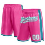 Personalized Pink White-Teal Authentic Basketball Shorts Team Custom Name and Number