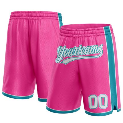 Personalized Pink White-Teal Authentic Basketball Shorts Team Custom Name and Number