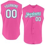 Personalized Pink White-Teal Authentic Sleeveless Baseball Jersey Team Custom Name and Number