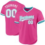 Personalized Pink White-Teal Authentic Throwback Baseball Jersey Team Custom Name and Number