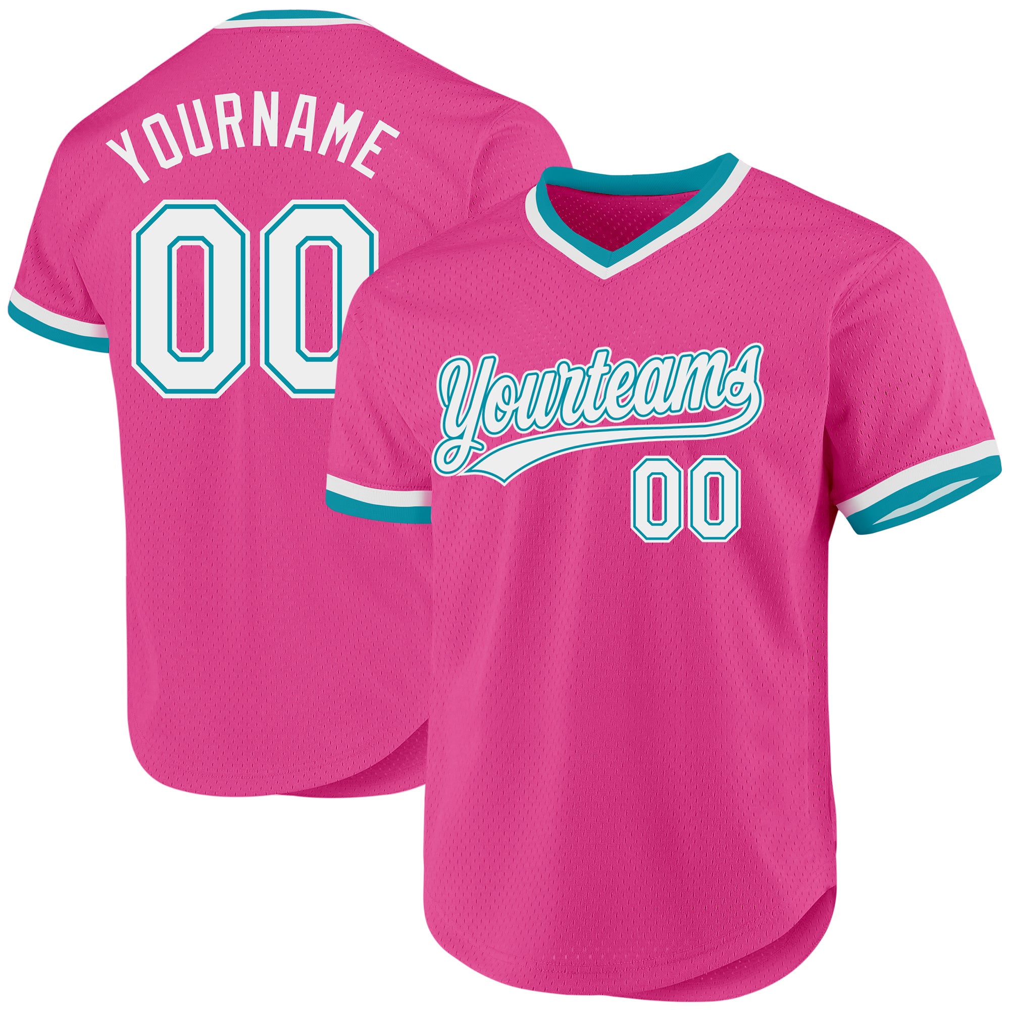 Personalized Pink White-Teal Authentic Throwback Baseball Jersey Team Custom Name and Number