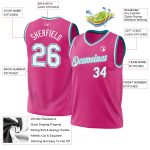 Personalized Pink White-Teal Authentic Throwback Basketball Jersey Team Custom Name and Number