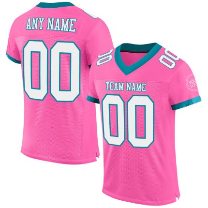 Personalized Pink White-Teal Mesh Authentic Football Jersey Team Custom Name and Number