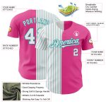 Personalized Pink White-Teal Pinstripe Authentic Split Fashion Baseball Jersey Team Custom Name and Number