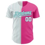 Personalized Pink White-Teal Pinstripe Authentic Split Fashion Baseball Jersey Team Custom Name and Number