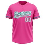 Personalized Pink White-Teal Two-Button Unisex Softball Jersey Team Custom Name and Number