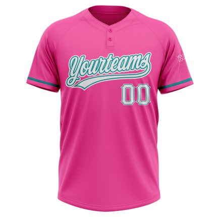 Personalized Pink White-Teal Two-Button Unisex Softball Jersey Team Custom Name and Number