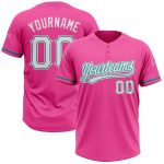 Personalized Pink White-Teal Two-Button Unisex Softball Jersey Team Custom Name and Number