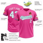 Personalized Pink White-Teal Two-Button Unisex Softball Jersey Team Custom Name and Number