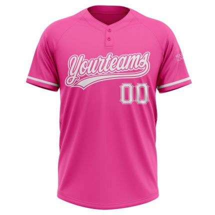 Personalized Pink White Two-Button Unisex Softball Jersey