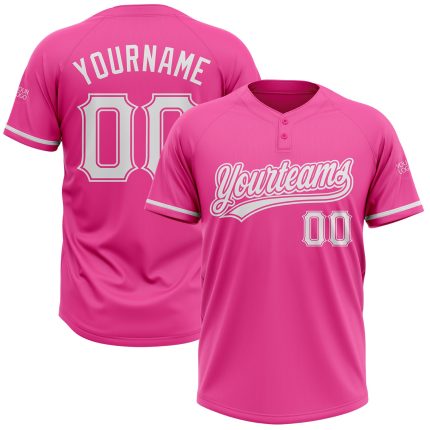 Personalized Pink White Two-Button Unisex Softball Jersey