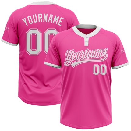Personalized Pink White Two-Button Unisex Softball Jersey Team Custom Name and Number