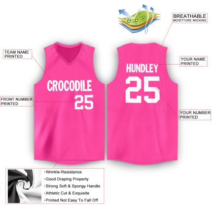 Personalized Pink White V-Neck Basketball Jersey