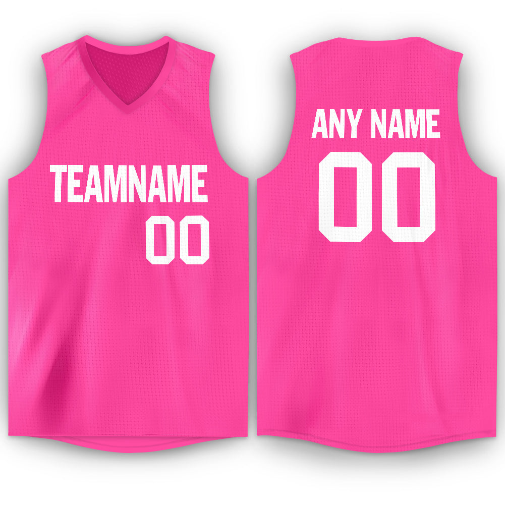Personalized Pink White V-Neck Basketball Jersey