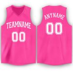 Personalized Pink White V-Neck Basketball Jersey Team Custom Name and Number