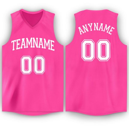 Personalized Pink White V-Neck Basketball Jersey Team Custom Name and Number