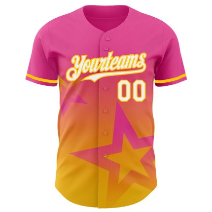 Personalized Pink White-Yellow 3D Pattern Design Gradient Style Twinkle Star Authentic Baseball Jersey Team Custom Name and Number