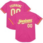 Personalized Pink White-Yellow Mesh Authentic Throwback Baseball Jersey Team Custom Name and Number