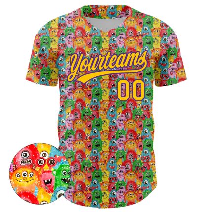 Personalized Pink Yellow-Purple 3D Pattern Design Animal Funny Monster Authentic Baseball Jersey