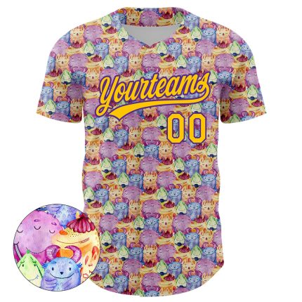 Personalized Pink Yellow-Purple 3D Pattern Design Animal Funny Monster Authentic Baseball Jersey Team Custom Name and Number