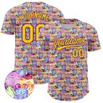 Personalized Pink Yellow-Purple 3D Pattern Design Animal Funny Monster Authentic Baseball Jersey Team Custom Name and Number