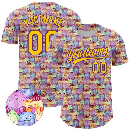 Personalized Pink Yellow-Purple 3D Pattern Design Animal Funny Monster Authentic Baseball Jersey Team Custom Name and Number