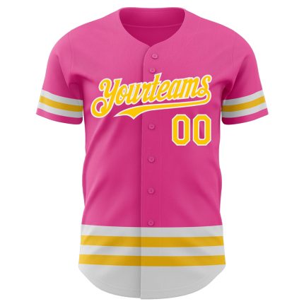 Personalized Pink Yellow-White Line Authentic Baseball Jersey Team Custom Name and Number