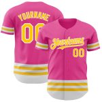 Personalized Pink Yellow-White Line Authentic Baseball Jersey Team Custom Name and Number