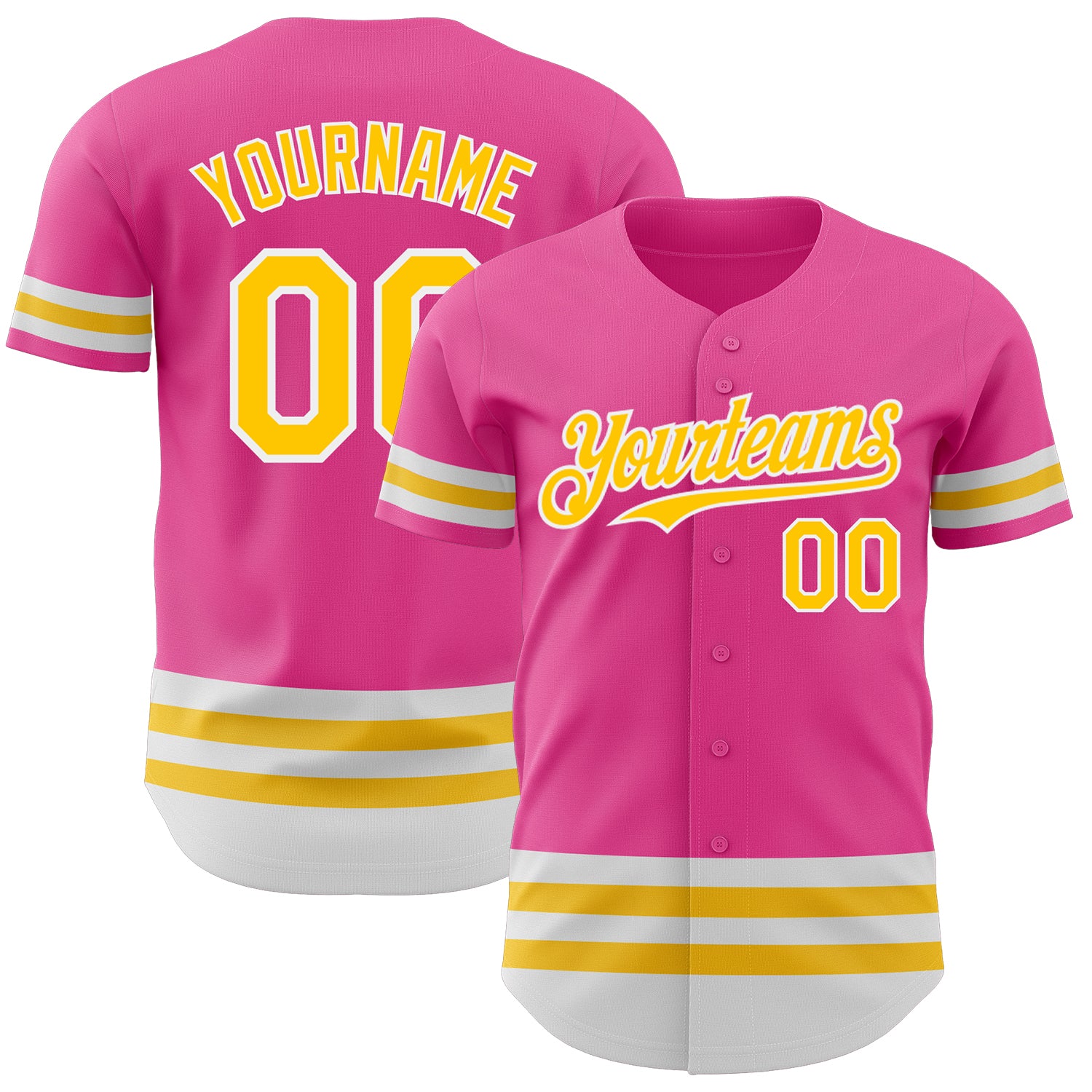 Personalized Pink Yellow-White Line Authentic Baseball Jersey Team Custom Name and Number