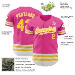 Personalized Pink Yellow-White Line Authentic Baseball Jersey Team Custom Name and Number