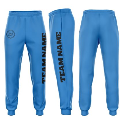 Personalized Powder Blue Black Fleece Jogger Sweatpants Team Custom Name and Number