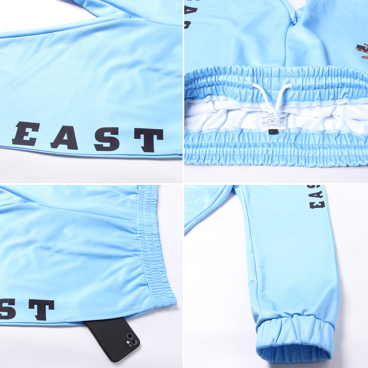 Personalized Powder Blue Black Fleece Jogger Sweatpants Team Custom Name and Number Personalized Powder Blue Black Fleece Jogger Sweatpants Team Custom Name and Number - Image 3
