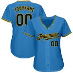 Personalized Powder Blue Black-Gold Authentic Baseball Jersey Team Custom Name and Number