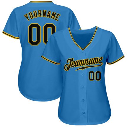 Personalized Powder Blue Black-Gold Authentic Baseball Jersey Team Custom Name and Number
