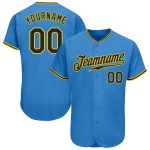 Personalized Powder Blue Black-Gold Authentic Baseball Jersey Team Custom Name and Number