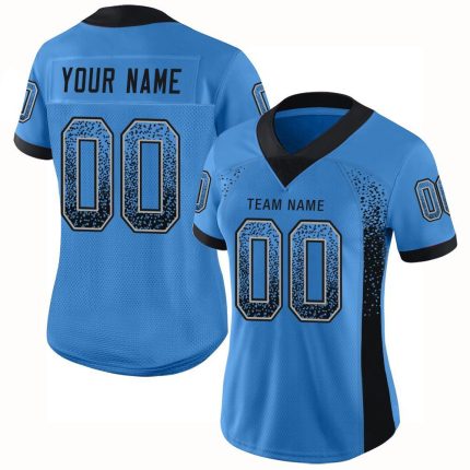 Personalized Powder Blue Black-Gray Mesh Drift Fashion Football Jersey Team Custom Name and Number