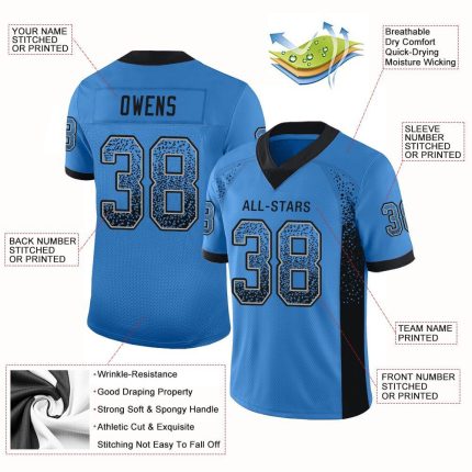Personalized Powder Blue Black-Gray Mesh Drift Fashion Football Jersey Team Custom Name and Number