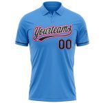Personalized Powder Blue Black-Hot Pink Performance Vapor Golf Polo Shirt Team Custom Name and Number