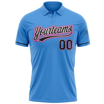 Personalized Powder Blue Black-Hot Pink Performance Vapor Golf Polo Shirt Team Custom Name and Number
