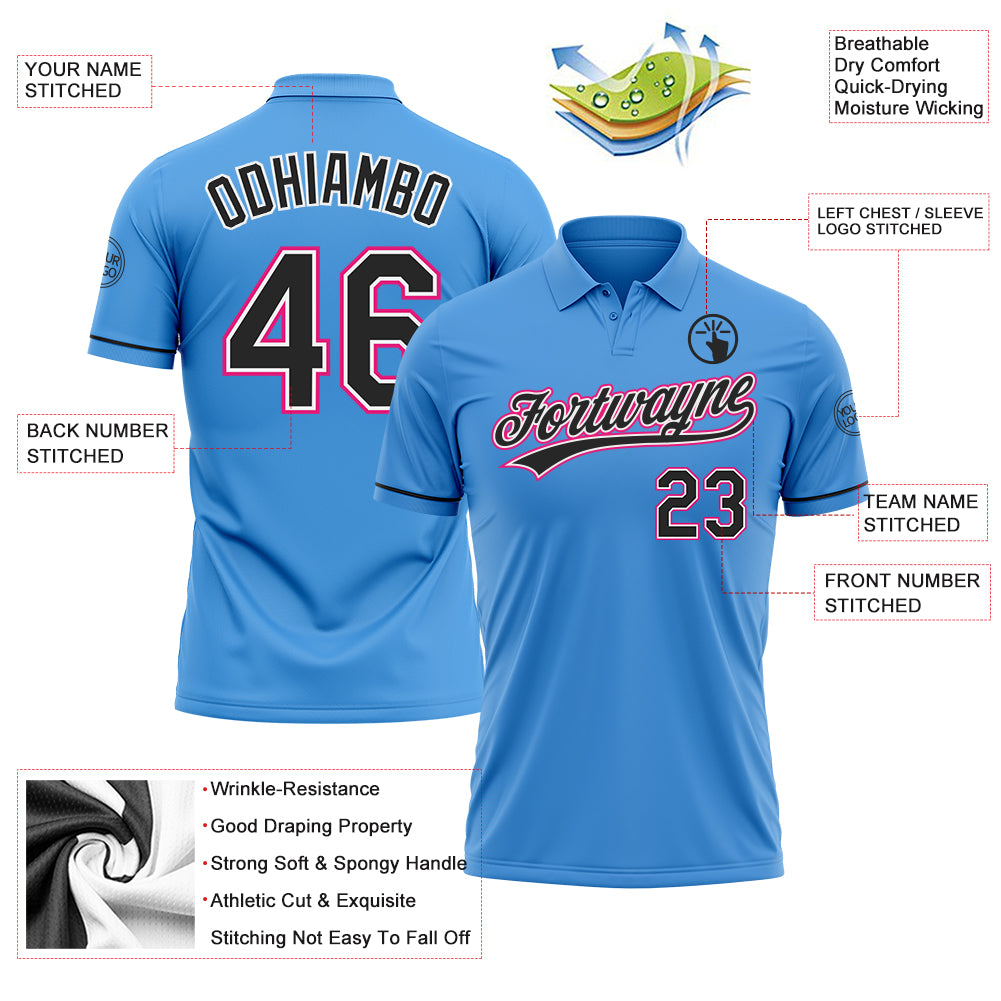 Personalized Powder Blue Black-Hot Pink Performance Vapor Golf Polo Shirt Team Custom Name and Number Personalized Powder Blue Black-Hot Pink Performance Vapor Golf Polo Shirt Team Custom Name and Number - Image 3