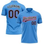 Personalized Powder Blue Black-Hot Pink Performance Vapor Golf Polo Shirt Team Custom Name and Number