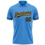 Personalized Powder Blue Black-Old Gold Performance Vapor Golf Polo Shirt Team Custom Name and Number