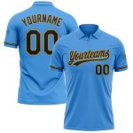 Personalized Powder Blue Black-Old Gold Performance Vapor Golf Polo Shirt Team Custom Name and Number